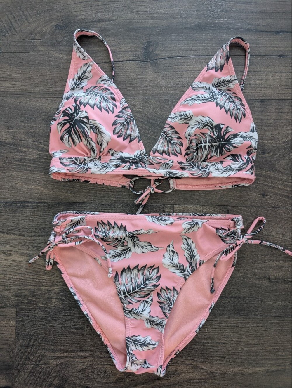 XOXO Pink and Black Palm Print Bikini Top